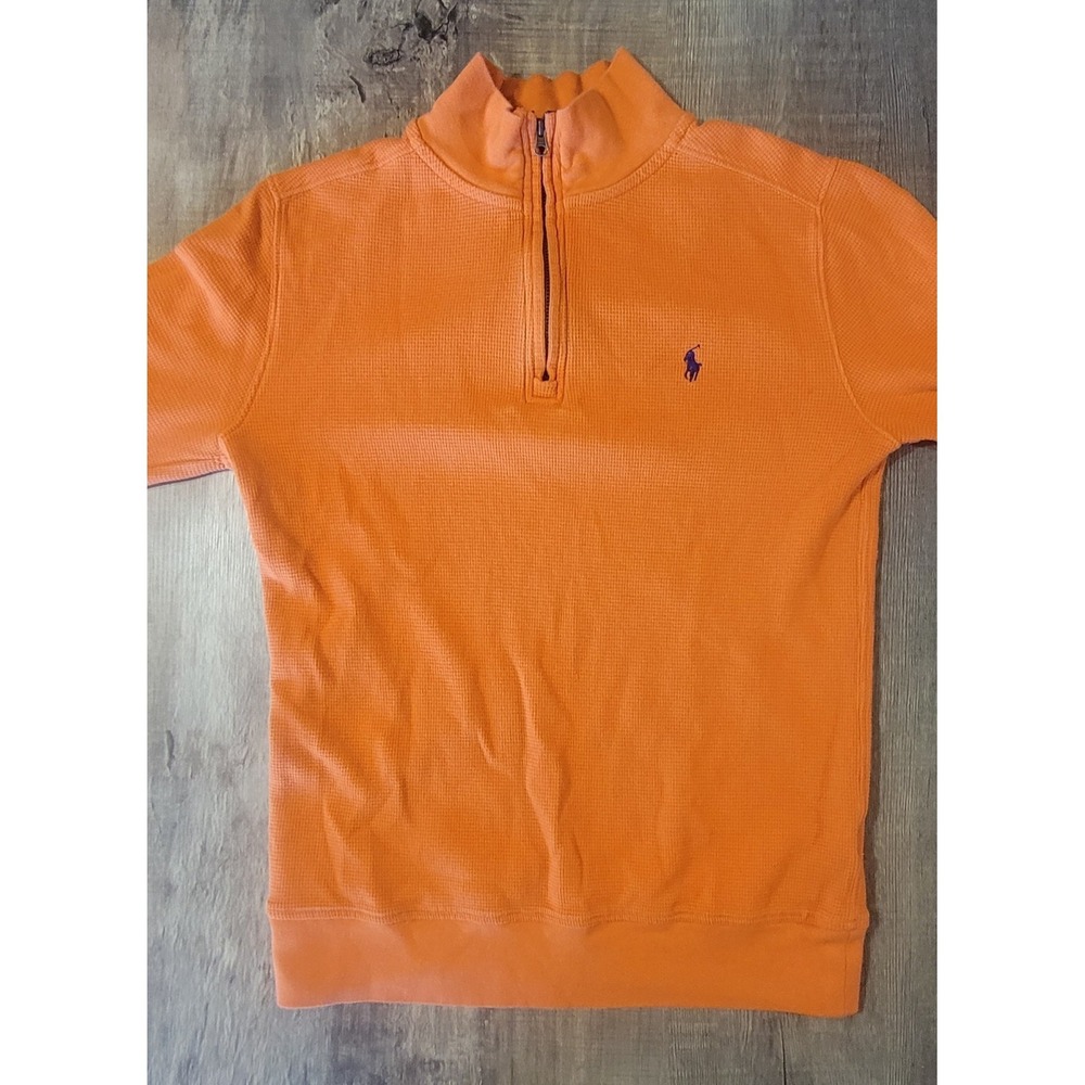 Polo Ralph Lauren Quarter Zip Pullover Waffle Knit Youth L 14–16 Orange‎ 1/4